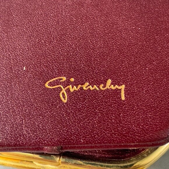 Authentic Vintage GIVENCHY Coin Case Wallet Purse 4G Logo Bordeaux Gold Leather - Picture 6 of 14